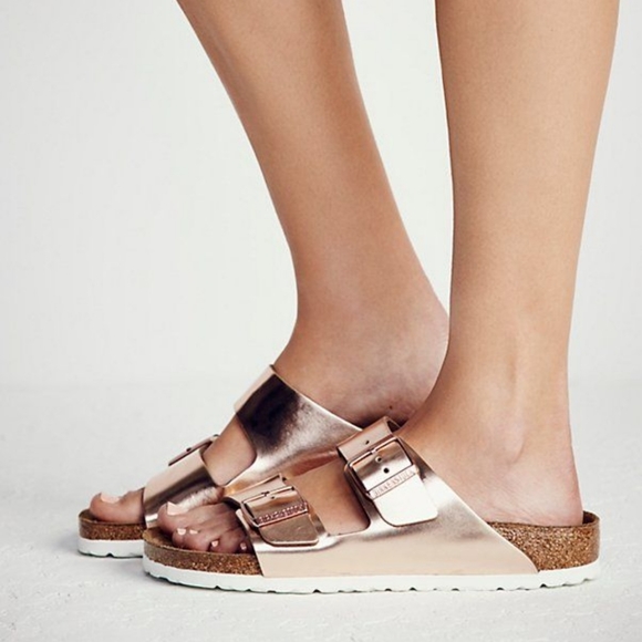 Rose Gold Metallic Copper Birkenstock Arizona Two Strap Sandals New Size 37 - Picture 7 of 11